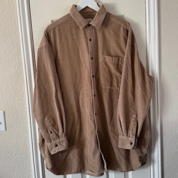 Topman Corduroy Button-Up Shirt Brown Oversized Long Sleeve SZ(M) - Picture 1 of 9